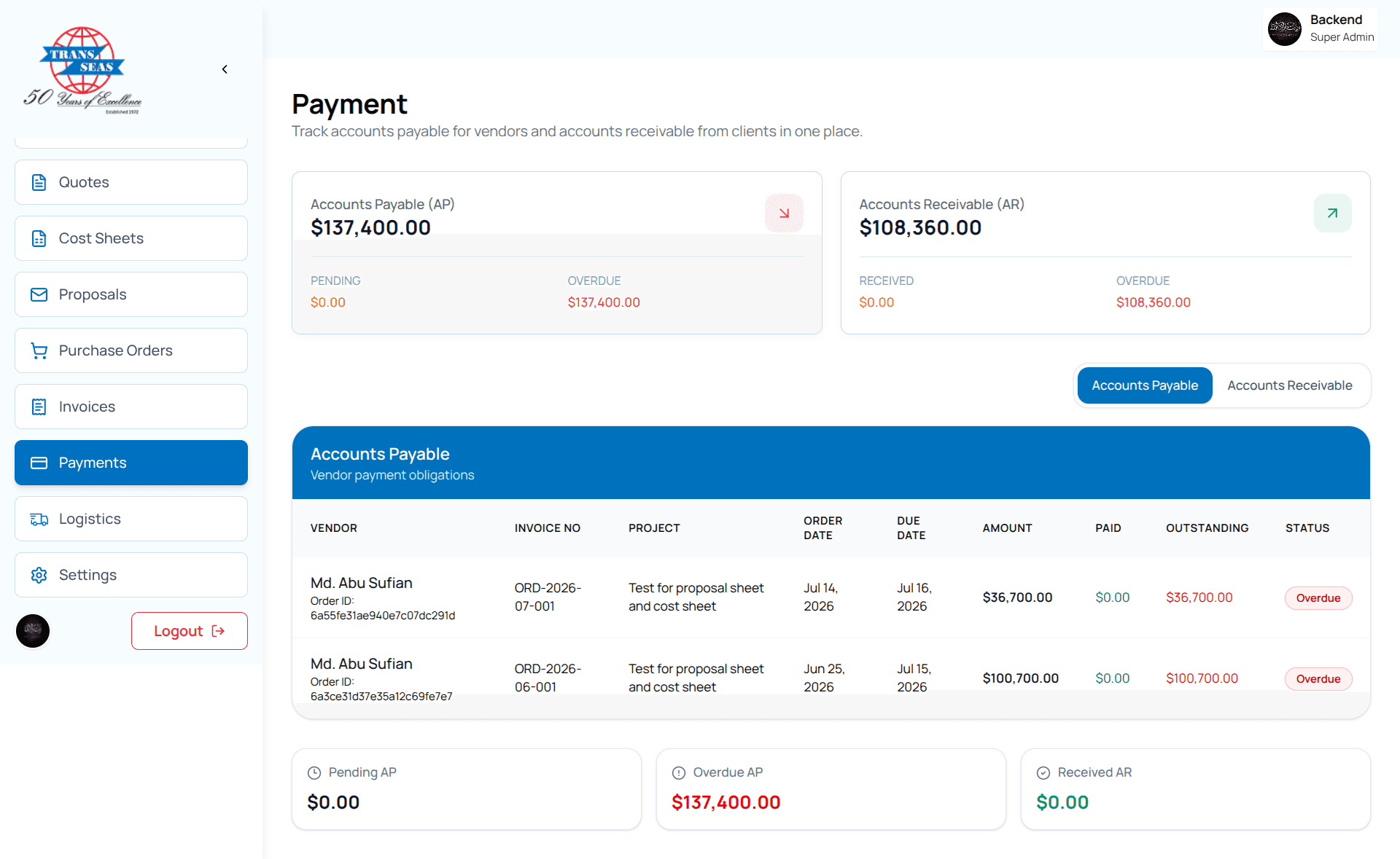 Trans Seas AI — Enterprise Procurement & Logistics Platform